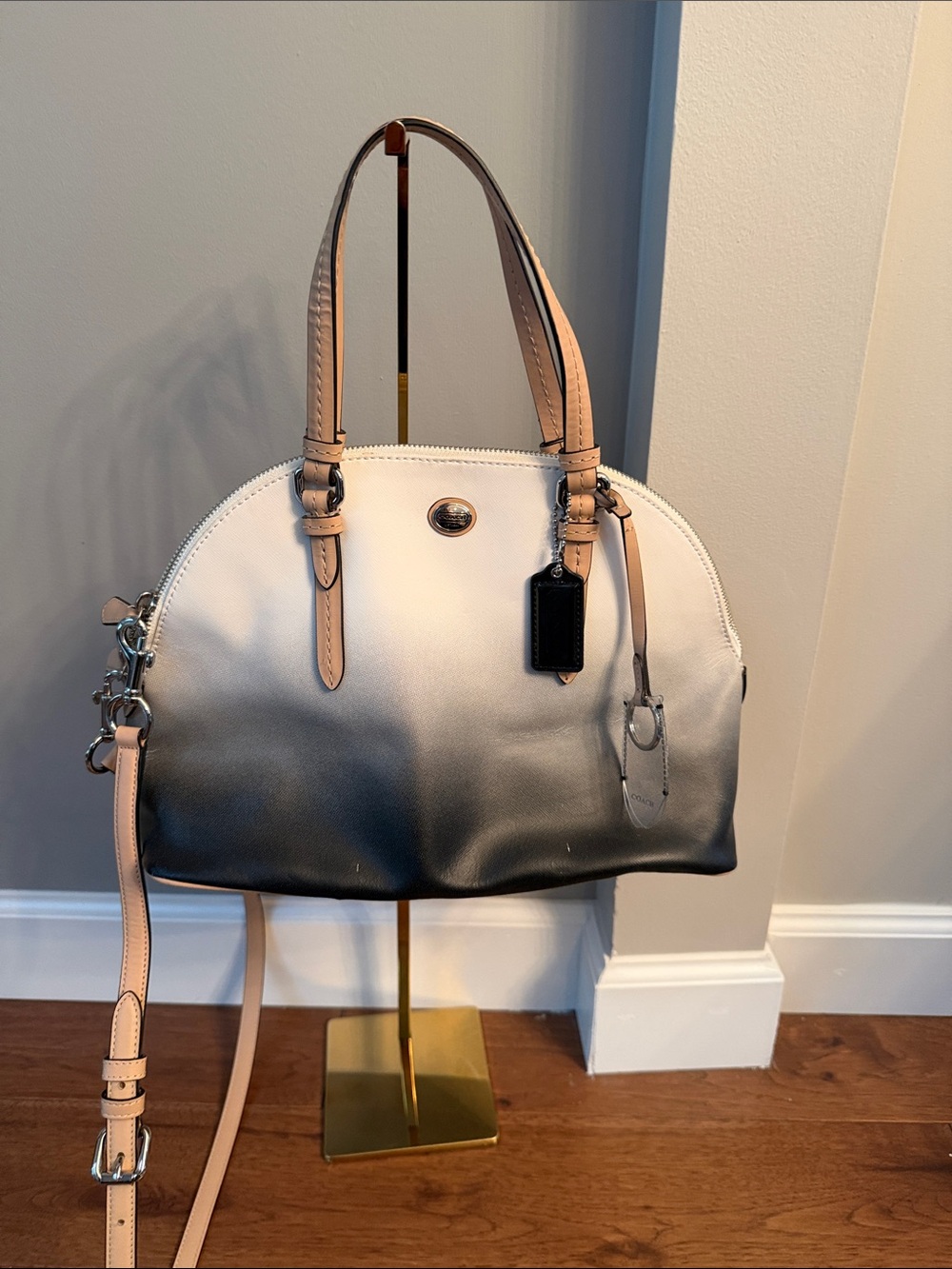 Authentic Coach Ombre Dome Satchel in White to Black with Tan Straps